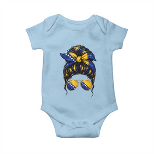 Bosnian Girl Messy Bun Flag Bandana Woman Graphic Baby Onesie Bosnia Herzegovina Pride TS02 Light Blue Print Your Wear