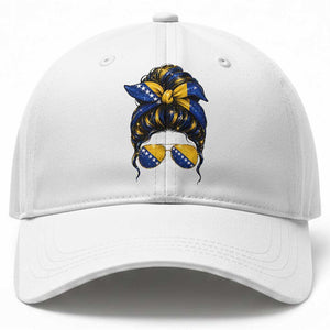 Bosnian Girl Messy Bun Flag Bandana Woman Graphic Baseball Cap Bosnia Herzegovina Pride