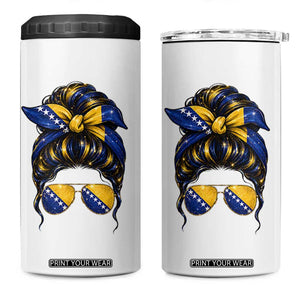 Bosnian Girl Messy Bun Flag Bandana Woman Graphic 4 in 1 Can Cooler Tumbler Bosnia Herzegovina Pride