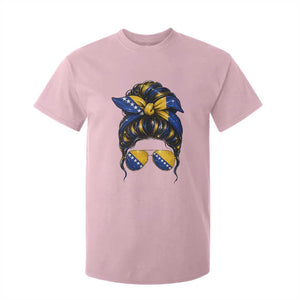 Bosnian Girl Messy Bun Flag Bandana Woman Graphic T Shirt For Kid Bosnia Herzegovina Pride TS02 Light Pink Print Your Wear