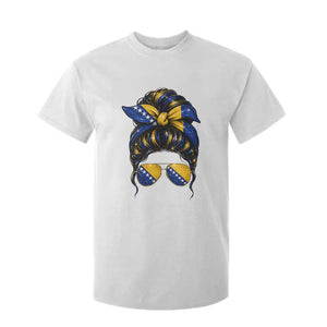 Bosnian Girl Messy Bun Flag Bandana Woman Graphic T Shirt For Kid Bosnia Herzegovina Pride TS02 White Print Your Wear