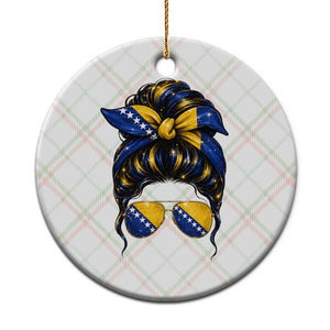 Bosnian Girl Messy Bun Flag Bandana Woman Graphic Ceramic Ornament Bosnia Herzegovina Pride