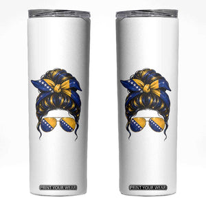 Bosnian Girl Messy Bun Flag Bandana Woman Graphic Skinny Tumbler Bosnia Herzegovina Pride