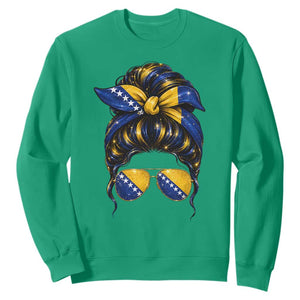 Bosnian Girl Messy Bun Flag Bandana Woman Graphic Sweatshirt Bosnia Herzegovina Pride TS02 Irish Green Print Your Wear