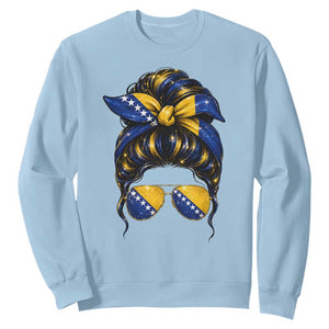 Bosnian Girl Messy Bun Flag Bandana Woman Graphic Sweatshirt Bosnia Herzegovina Pride TS02 Light Blue Print Your Wear
