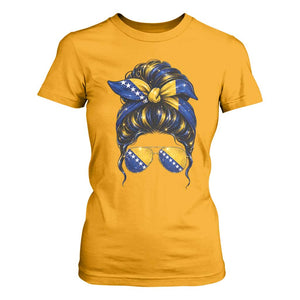 Bosnian Girl Messy Bun Flag Bandana Woman Graphic T Shirt For Women Bosnia Herzegovina Pride TS02 Gold Print Your Wear