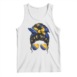 Bosnian Girl Messy Bun Flag Bandana Woman Graphic Tank Top Bosnia Herzegovina Pride TS02 White Print Your Wear