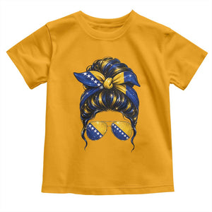 Bosnian Girl Messy Bun Flag Bandana Woman Graphic Toddler T Shirt Bosnia Herzegovina Pride TS02 Gold Print Your Wear