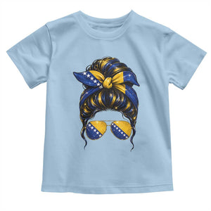 Bosnian Girl Messy Bun Flag Bandana Woman Graphic Toddler T Shirt Bosnia Herzegovina Pride TS02 Light Blue Print Your Wear