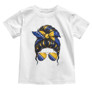 Bosnian Girl Messy Bun Flag Bandana Woman Graphic Toddler T Shirt Bosnia Herzegovina Pride TS02 White Print Your Wear