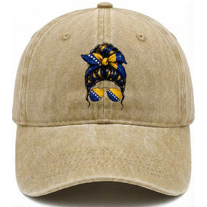 Bosnian Girl Messy Bun Flag Bandana Woman Graphic Washed Cotton Baseball Cap Bosnia Herzegovina Pride