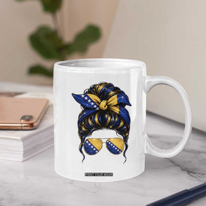 Bosnian Girl Messy Bun Flag Bandana Woman Graphic Coffee Mug Bosnia Herzegovina Pride