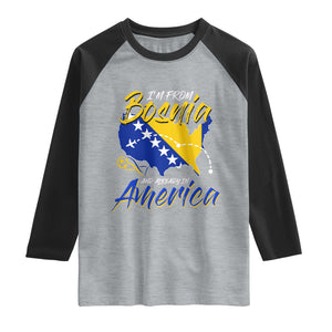 From Bosnia and Already in America Raglan Shirt Bosnian Soccer Fan Travel Bosnia Herzegovina Pride TS02 Heather Gray Black Print Your Wear