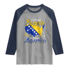 From Bosnia and Already in America Raglan Shirt Bosnian Soccer Fan Travel Bosnia Herzegovina Pride TS02 Sport Gray Navy Print Your Wear