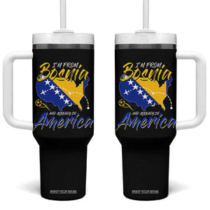 From Bosnia and Already in America Tumbler With Handle Bosnian Soccer Fan Travel Bosnia Herzegovina Pride