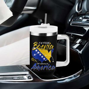 From Bosnia and Already in America Tumbler With Handle Bosnian Soccer Fan Travel Bosnia Herzegovina Pride