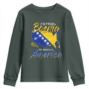 From Bosnia and Already in America Youth Sweatshirt Bosnian Soccer Fan Travel Bosnia Herzegovina Pride TS02 Dark Forest Green Print Your Wear