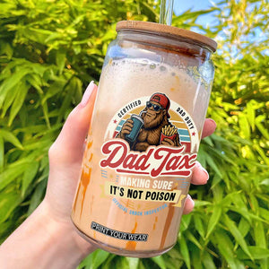 Funny Dad Tax Certified Dad Duty Bigfoot Glass Can Vintage Sasquatch Official Snack Inspector