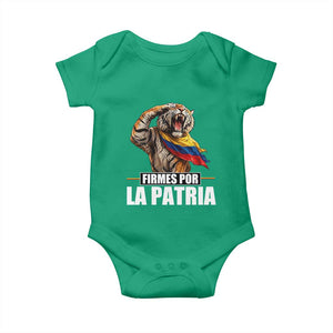 Firmes Por La Patria Colombian Pride Baby Onesie Roaring Saluting Tiger Patriotic Colombia Heritage Flag