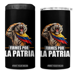Firmes Por La Patria Colombian Pride 4 in 1 Can Cooler Tumbler Roaring Saluting Tiger Patriotic Colombia Heritage Flag