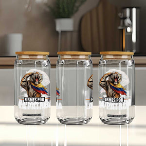Firmes Por La Patria Colombian Pride Glass Can Roaring Saluting Tiger Patriotic Colombia Heritage Flag