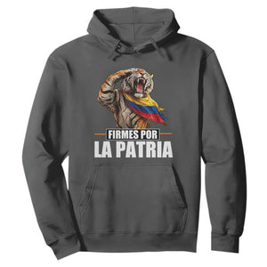 Firmes Por La Patria Colombian Pride Hoodie Roaring Saluting Tiger Patriotic Colombia Heritage Flag