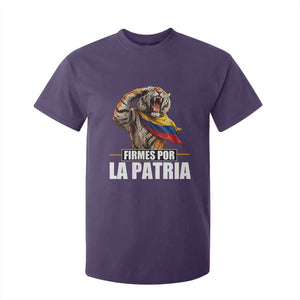 Firmes Por La Patria Colombian Pride T Shirt For Kid Roaring Saluting Tiger Patriotic Colombia Heritage Flag