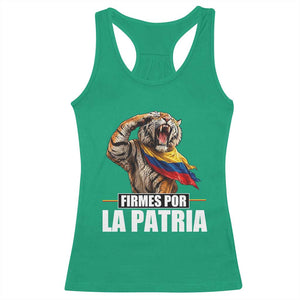 Firmes Por La Patria Colombian Pride Racerback Tank Top Roaring Saluting Tiger Patriotic Colombia Heritage Flag