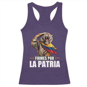 Firmes Por La Patria Colombian Pride Racerback Tank Top Roaring Saluting Tiger Patriotic Colombia Heritage Flag