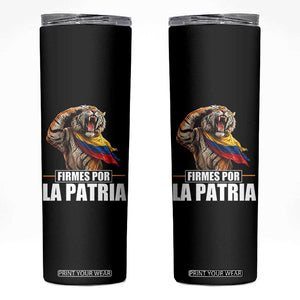 Firmes Por La Patria Colombian Pride Skinny Tumbler Roaring Saluting Tiger Patriotic Colombia Heritage Flag