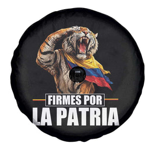 Firmes Por La Patria Colombian Pride Spare Tire Cover Roaring Saluting Tiger Patriotic Colombia Heritage Flag
