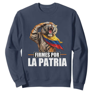 Firmes Por La Patria Colombian Pride Sweatshirt Roaring Saluting Tiger Patriotic Colombia Heritage Flag