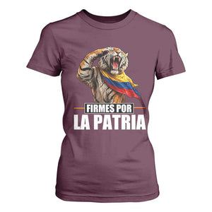 Firmes Por La Patria Colombian Pride T Shirt For Women Roaring Saluting Tiger Patriotic Colombia Heritage Flag