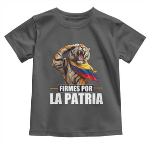 Firmes Por La Patria Colombian Pride Toddler T Shirt Roaring Saluting Tiger Patriotic Colombia Heritage Flag