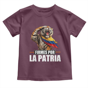 Firmes Por La Patria Colombian Pride Toddler T Shirt Roaring Saluting Tiger Patriotic Colombia Heritage Flag