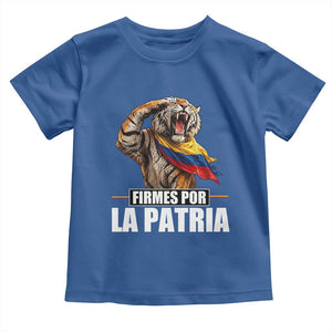 Firmes Por La Patria Colombian Pride Toddler T Shirt Roaring Saluting Tiger Patriotic Colombia Heritage Flag