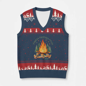 Fires Friends Fun Camping Crew V-Neck Knit Sweater Vest Cozy Campfire Adventure Outdoor Lovers TS02 Navy Red Print Your Wear