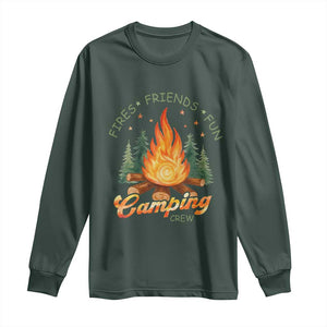 Fires Friends Fun Camping Crew Long Sleeve Shirt Cozy Campfire Adventure Outdoor Lovers TS02 Dark Forest Green Print Your Wear