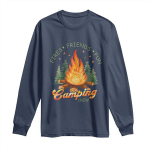 Fires Friends Fun Camping Crew Long Sleeve Shirt Cozy Campfire Adventure Outdoor Lovers TS02 Navy Print Your Wear