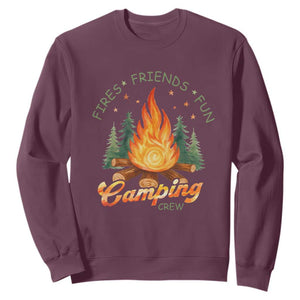Fires Friends Fun Camping Crew Sweatshirt Cozy Campfire Adventure Outdoor Lovers TS02 Maroon Print Your Wear