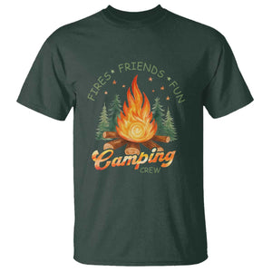 Fires Friends Fun Camping Crew T Shirt Cozy Campfire Adventure Outdoor Lovers TS02 Dark Forest Green Print Your Wear