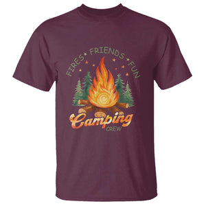 Fires Friends Fun Camping Crew T Shirt Cozy Campfire Adventure Outdoor Lovers TS02 Maroon Print Your Wear