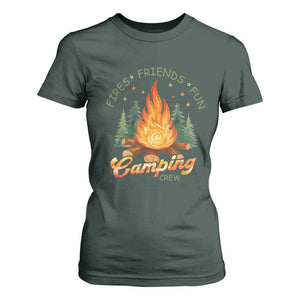 Fires Friends Fun Camping Crew T Shirt For Women Cozy Campfire Adventure Outdoor Lovers TS02 Dark Forest Green Print Your Wear