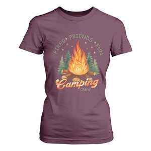 Fires Friends Fun Camping Crew T Shirt For Women Cozy Campfire Adventure Outdoor Lovers TS02 Maroon Print Your Wear