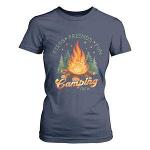 Fires Friends Fun Camping Crew T Shirt For Women Cozy Campfire Adventure Outdoor Lovers TS02 Navy Print Your Wear