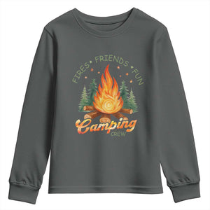 Fires Friends Fun Camping Crew Youth Sweatshirt Cozy Campfire Adventure Outdoor Lovers TS02 Dark Heather Print Your Wear