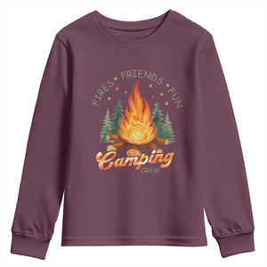 Fires Friends Fun Camping Crew Youth Sweatshirt Cozy Campfire Adventure Outdoor Lovers TS02 Maroon Print Your Wear