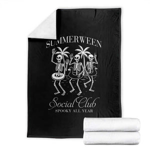 Summerween Social Club Throw Blanket Spooky All Year Skeleton Summer Halloween Beach Party TS02 Black Print Your Wear