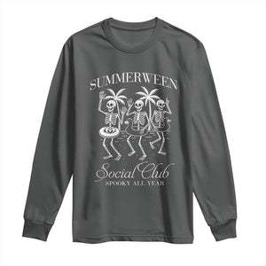 Summerween Social Club Long Sleeve Shirt Spooky All Year Skeleton Summer Halloween Beach Party TS02 Dark Heather Print Your Wear