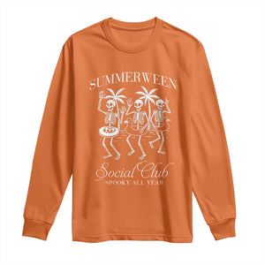 Summerween Social Club Long Sleeve Shirt Spooky All Year Skeleton Summer Halloween Beach Party - Print Your Wear